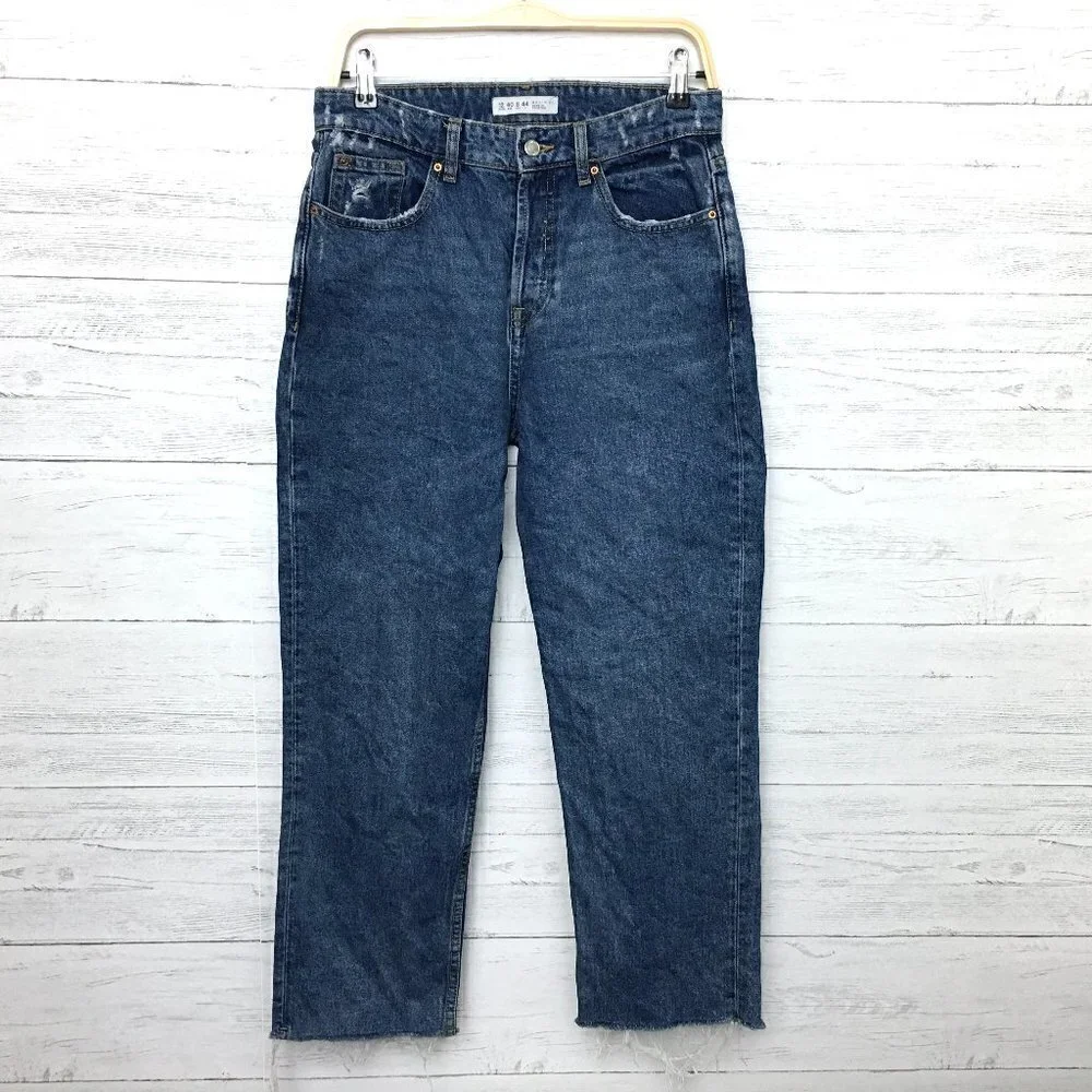 Denim & Co. Women's Jeans Straight Leg Button Fly Cotton Denim Size 8 length 26